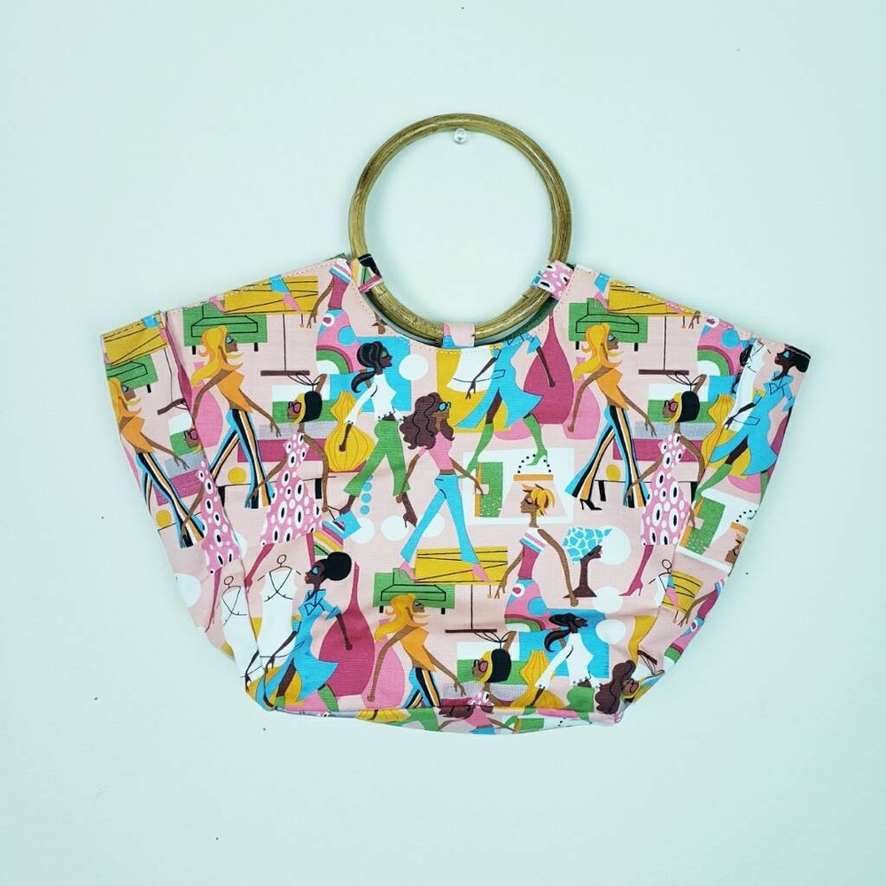 Neimen Marcus Retro Patterned Bamboo Tote